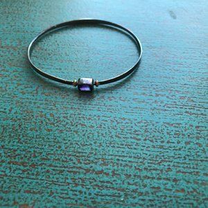 Silver Bangle Bracelet w/ Amethyst Stone